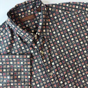 Tori Richard Men's Camp Shirt Size XL Brown Blockwork Hawaiian USA 100% Cotton